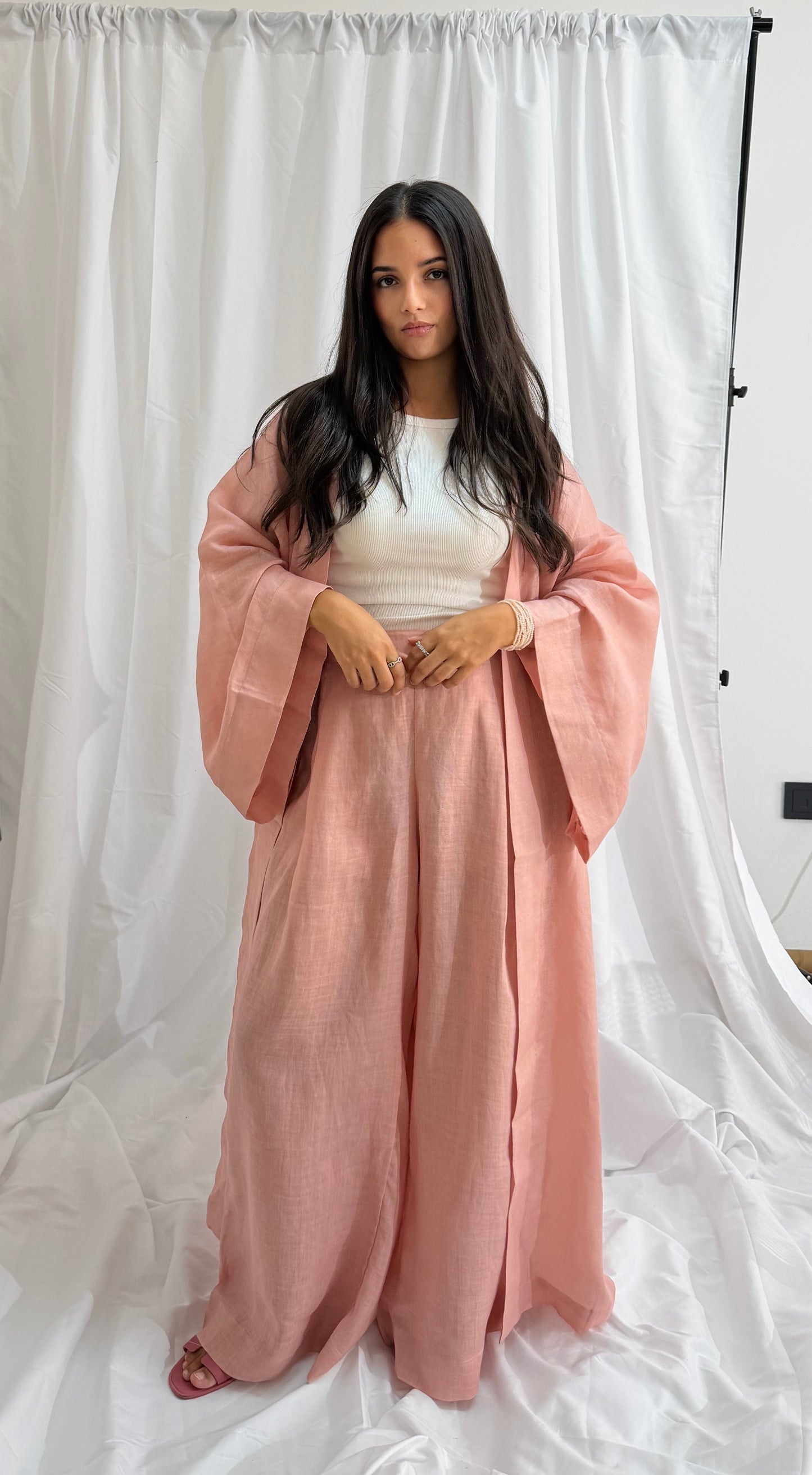 Ensemble kimono et pantalon en lin [ rose ]